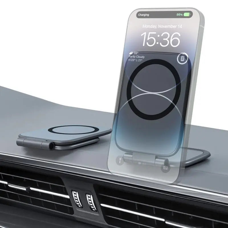 New Model Car Phone Holder: Foldable Magnetic Anti-Shake Navigation Stand, Universal Automotive Mount for Tesla & All Vehicles, Must-Have Driving Accessory with Strong Grip.
