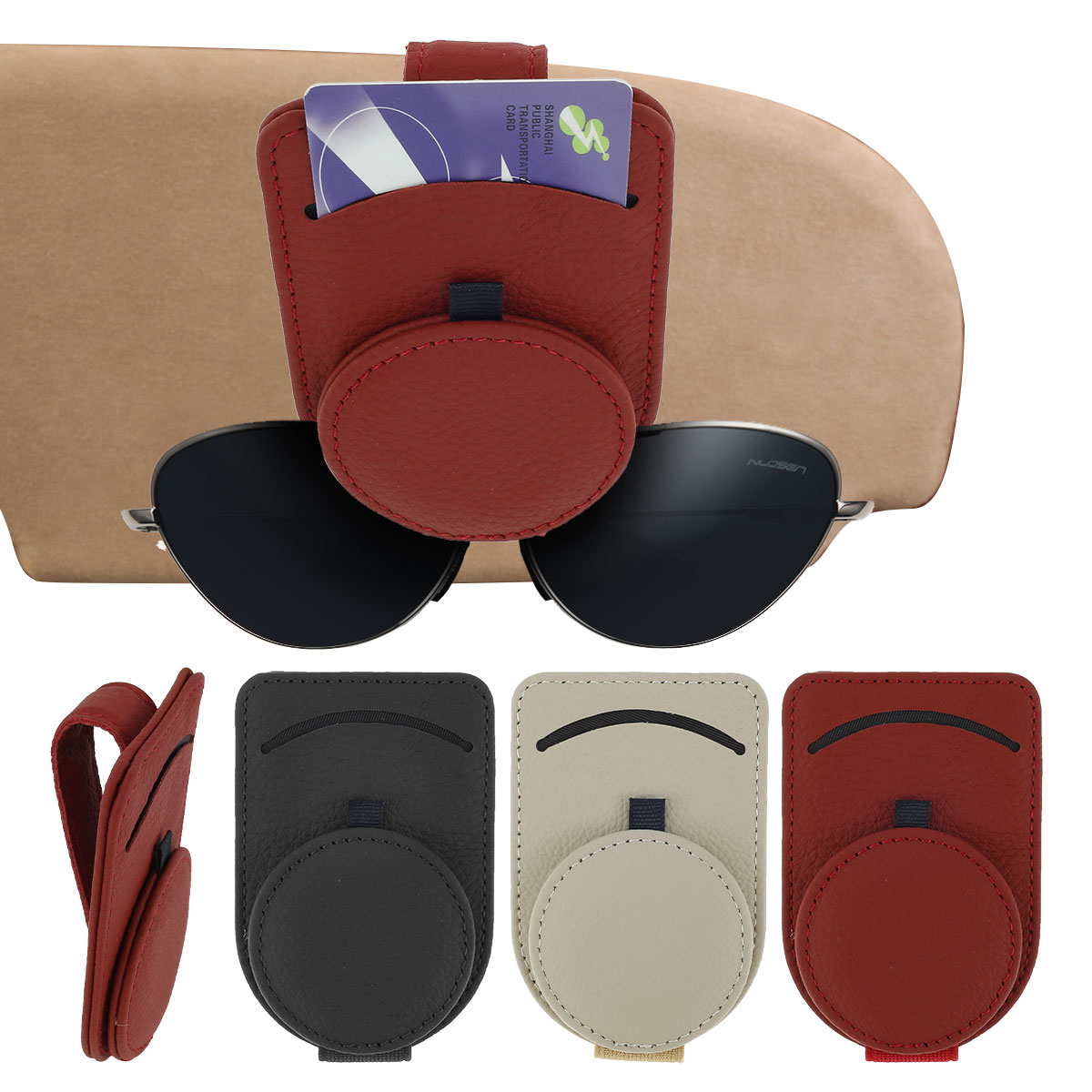Real Cowhide Glasses Clip Multi-function Vehicle Sunglasses Box Bracket Sun Visor Card Storage