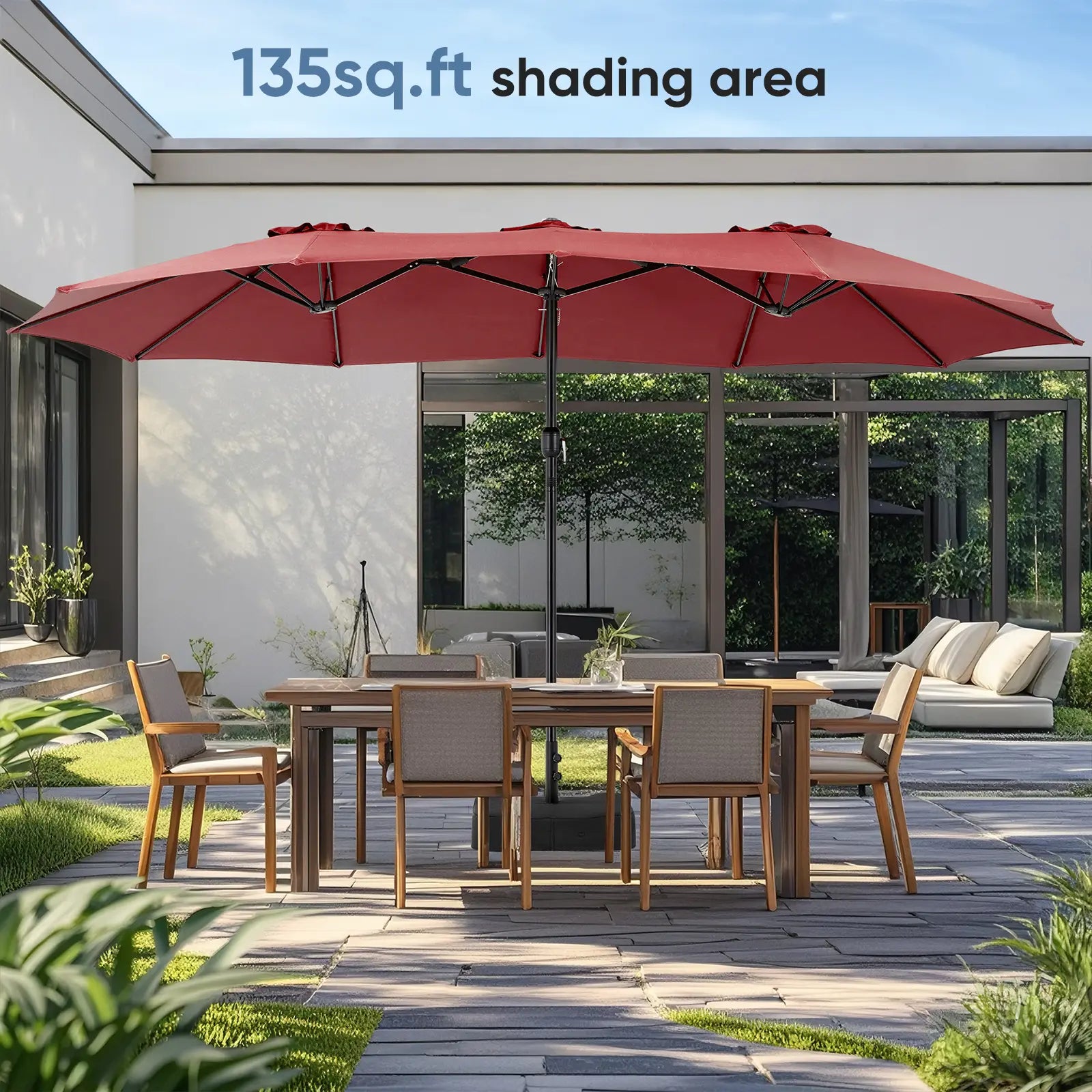 15Ft Large Patio Umbrella with Base Included, Rectangle Table Umbrella Outdoor Patio, outside Umbrellas for Deck, Market, Backyard