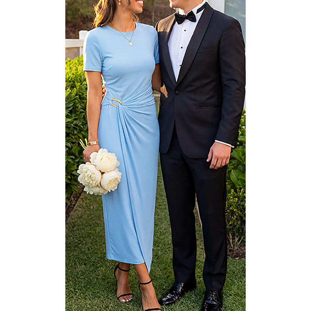 ZESICA Women'S 2026 Summer Short Sleeve Bodycon Midi Dress Crewneck Ruched Wedding Guest Cocktail Party Long Dresses