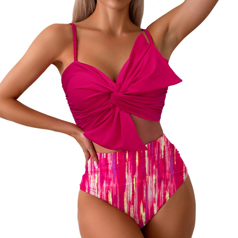 Women's Big Bow Bikini Print Swim Trunks Set