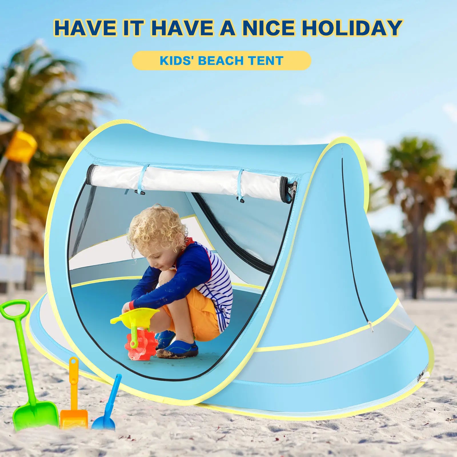 Sumbababy Summer Kids Outdoor Play Beach Tent with Sun Hat, Pop up Toddler Travel Tent , Infant Portable Playhouse, Outdoor Fun Adventure
