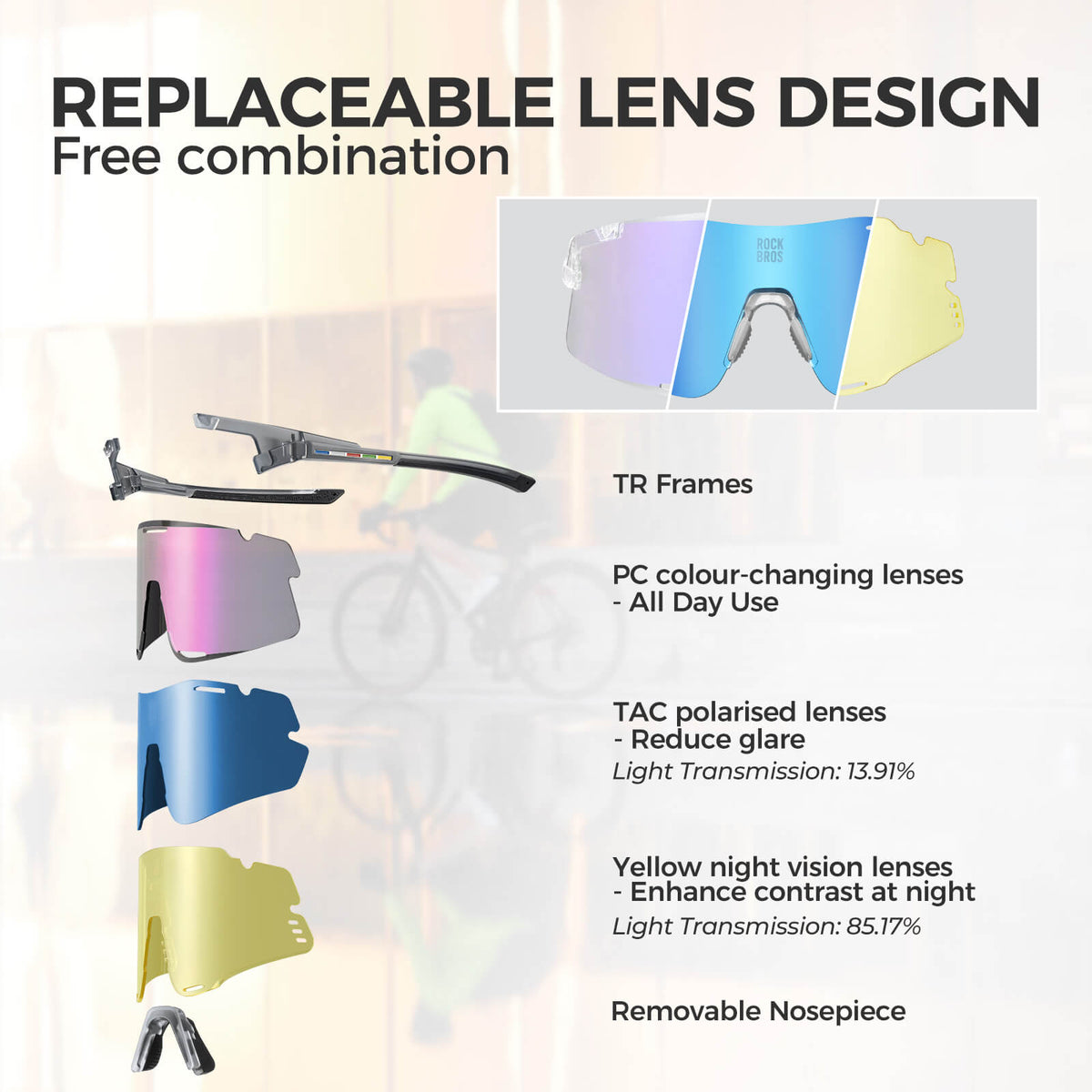 Photochromic Cycling Glasses – 3 Lens Set